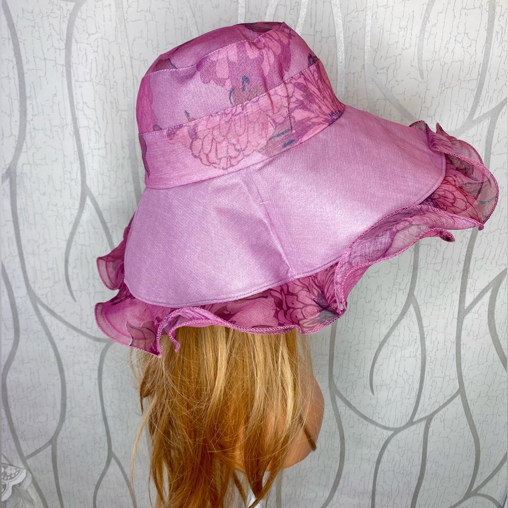 🎀🌷 Mauve Pink Floral Elegant Ruffle Trim Sun Hat 🌷🎀 NWT - Picture 9 of 15